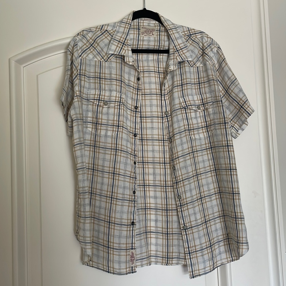 LUCKY BRAND l MENS l SHORT SLEEVE BUTTONDOWN l white and stripes
